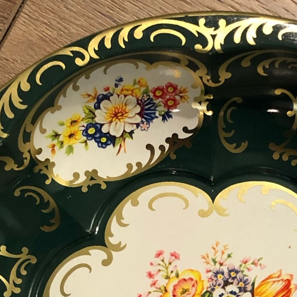 Daher Decorated Ware Metal Bowl - Green with Florals & Gold Accents - Picture 5 of 10